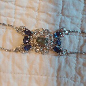 Vintage 925 Bracelet with a Blue Wello Opal w/6 Purple Amethyst Marquise Gems 6"